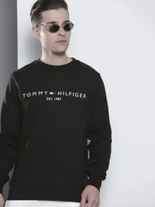 Tommy Hilfiger Men Black & White Brand Logo Print Cotton Sweatshirt