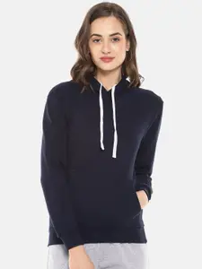 Campus Sutra Women Blue Hooded Sweatshirt