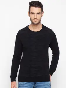 SPYKAR Men Black Printed Pullover Pure Cotton Sweater