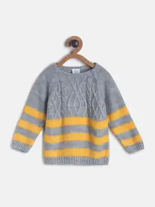 MINI KLUB Boys Grey & Yellow Striped Round Neck Sweater