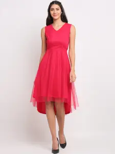Just Wow Women Pink Net Midi Dress