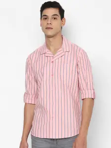 FOREVER 21 Men Pink Classic Opaque Vertical Striped Cotton Casual Shirt