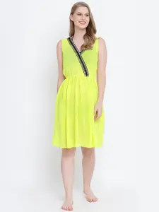 Oxolloxo Women Lime Green Solid Swimwear Cover-Up Dress