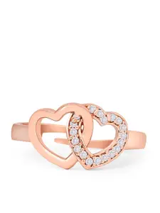 Zaveri Pearls Rose Gold-Plated White CZ-Studded Hearts Contemporary Adjustable Finger Ring