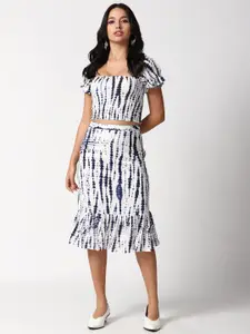 FOREVER 21 Women White & Blue Printed Top with Skirt