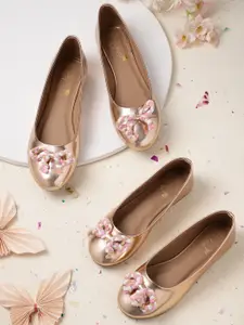 Sangria Girls Rose Gold Ballerinas Flats with Bows