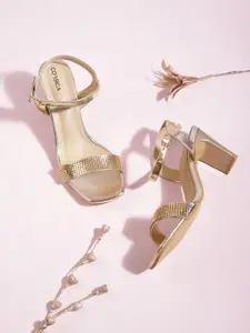CORSICA Gold-Toned Embellished Party Block Heels