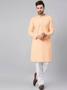 See Designs Men Peach-Coloured Embroidered Regular Pure Cotton Kurta with Pyjamas