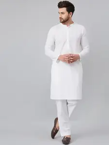 See Designs Men White Chikankari Embroidered Regular Pure Cotton Kurta with Pyjamas