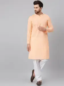 See Designs Men Peach & White Embroidered Chikankari Kurta with Pyjamas