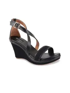 Shoetopia Black Wedge Sandals