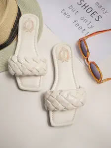 Shoetopia Women White Open Toe Flats