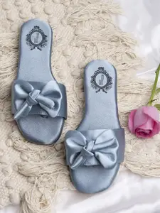 Shoetopia Women Blue Open Toe Flats with Bows