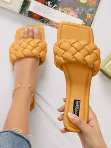 Shoetopia Women Yellow Open Toe Flats