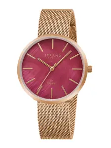 STRAND BY OBAKU Women Burgundy Dial & Gold Toned Straps Analogue Watch S700LXVDMV