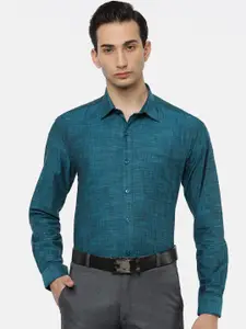 Ramraj Men Teal Slim Fit Grid Tattersall Checks Opaque Formal Shirt