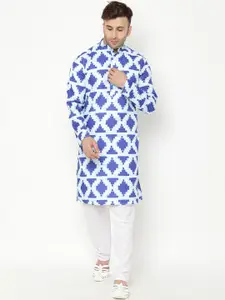 Hangup Men Blue Geometric Dyed Kurta