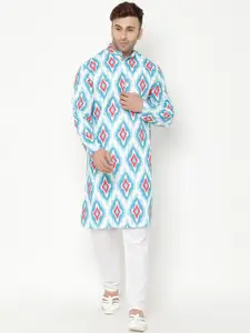 Hangup Men Blue Ethnic Motifs Printed Kurta
