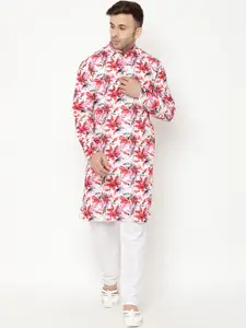 Hangup Men Red Floral Printed Kurta