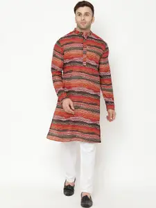 Hangup Men Multicoloured & Red Striped Kurta