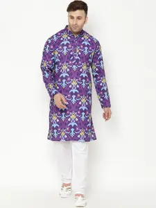 Hangup Men Purple Ethnic Motif Printed Kurta