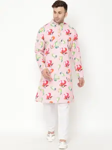 Hangup Men Pink Floral Printed Kurta