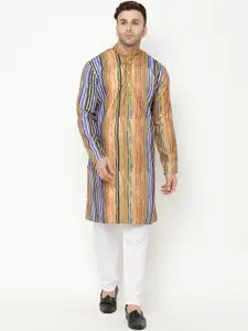 Hangup Men Brown & Blue Striped Kurta