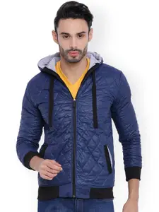 Campus Sutra Blue Hooded Quilted Jacket