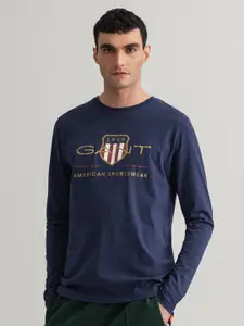 GANT Men Blue Typography Printed Slim Fit T-shirt