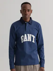 GANT Men Blue Typography Printed Polo Collar Slim Fit T-shirt