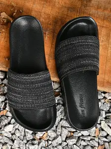 San Frissco Men Black & Grey Self Design Sliders