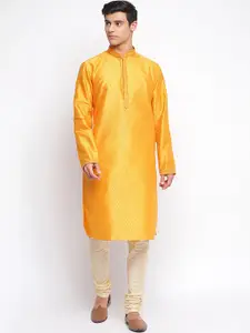 Sanwara Men Orange & Cream Self Design Kurta with Churidar
