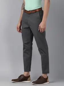 U.S. Polo Assn. U S Polo Assn Men Grey Printed Slim Fit Wrinkle Free Trousers