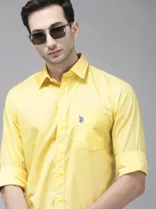 U.S. Polo Assn. Men Yellow Solid Tailored Fit Casual Shirt