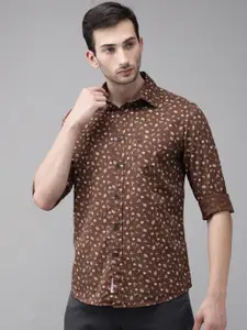 U.S. Polo Assn. U S Polo Assn Men Brown Tailored Fit Floral Printed Opaque Pure Cotton Casual Shirt