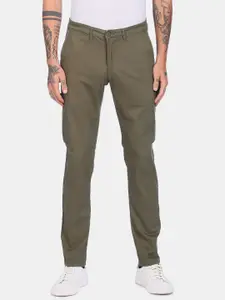 U.S. Polo Assn. U S Polo Assn Men Olive Green Printed Slim Fit Easy Wash Trousers