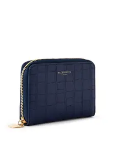Accessorize Women Navy  Blue Faux Leather Mid Size Zip Round Purse Wallet