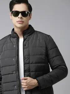 U.S. Polo Assn. U S Polo Assn Men Charcoal Grey Mock Collar Windcheater and Water Resistant Padded Jacket