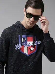 U.S. Polo Assn. U S Polo Assn Men Charcoal Brand Logo PrintedPure Cotton Hooded Sweatshirt