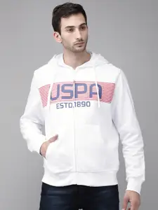 U.S. Polo Assn. U S Polo Assn Men White Brand Logo Printed Hooded Pure Cotton Sweatshirt