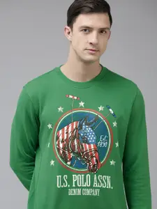 U.S. Polo Assn. Men Green Brand Logo Printed Pure Cotton Sweatshirt