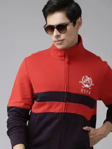 U.S. Polo Assn. U S Polo Assn Men Red & Navy Blue Colourblocked Sweatshirt