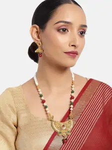 ASMITTA JEWELLERY  Gold Toned  Kundan Pearl Studded Necklace Set