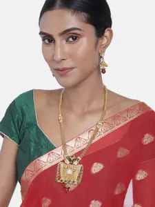 ASMITTA JEWELLERY Gold Toned Peacock Inspired Kundan Necklace Set