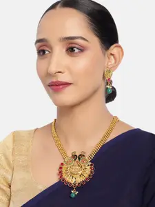 ASMITTA JEWELLERY Gold Toned Peacock Inspired Meenakari Necklace Set