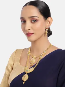 ASMITTA JEWELLERY Gold Toned Kundan Studded Double Layered Necklace Set