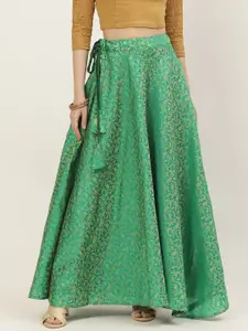 Studio Shringaar Green & Golden Woven Design Banarasi Brocade Skirt
