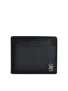 Second SKIN Men Black Textured Leather Two Fold Wallet