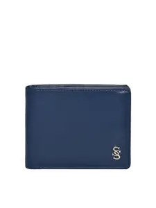 Second SKIN Men Blue Textured Leather Two Fold Wallet