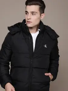 Calvin Klein Jeans Men Black Brand Logo Printed Applique Padded Jacket